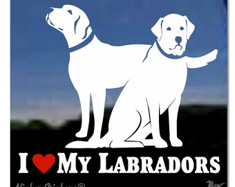 Amo i miei Labrador / Adesivo per finestra in vinile di alta qualità con coppia di cani Labrador Retriever
