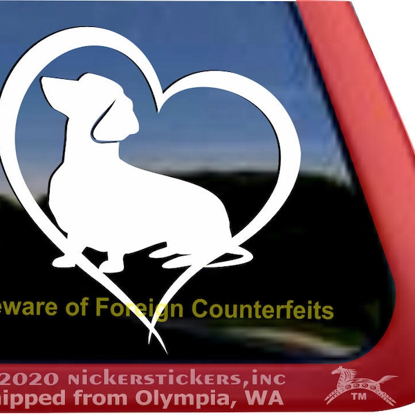 Dachshund With Heart Vinyl Decal – White Bumper Sticker, 5 Inches | RS118 | Made In USA