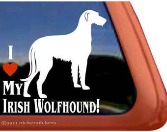 I Love My Irish Wolfhound! | DC356HEA | High Quality Adhesive Irish Wolfhound Dog Vinyl Window Decal Sticker
