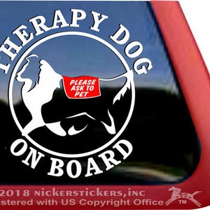 Therapy Dog On Board | DC383THB | High Quality Adhesive Vinyl Window Decal Sticker