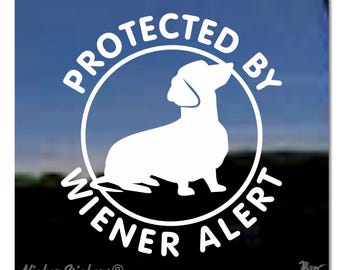 Geschützt durch Wiener Alert | Hochwertiger, selbstklebender Vinyl-Aufkleber mit Dackelmotiv für Fenster, Laptop und Auto