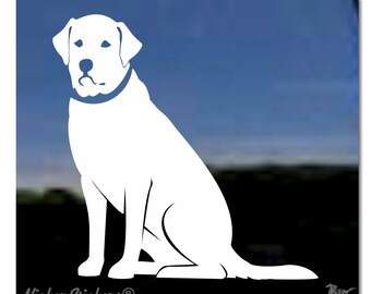 Aangepaste sticker zittende labrador retriever | Kies grootte, kleur en tekst toevoegen | Hoogwaardige zelfklevende vinyl raamstickers: