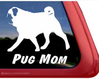 Pug Maman | DC373MOM | Autocollant décalcomanie de fenêtre en vinyle adhésif de haute qualité
