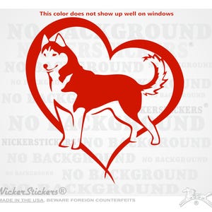Custom Siberian Husky Heart Decal | Add Text, Choose Size & Color | Quality Adhesive Vinyl Window Decal Sticker Red