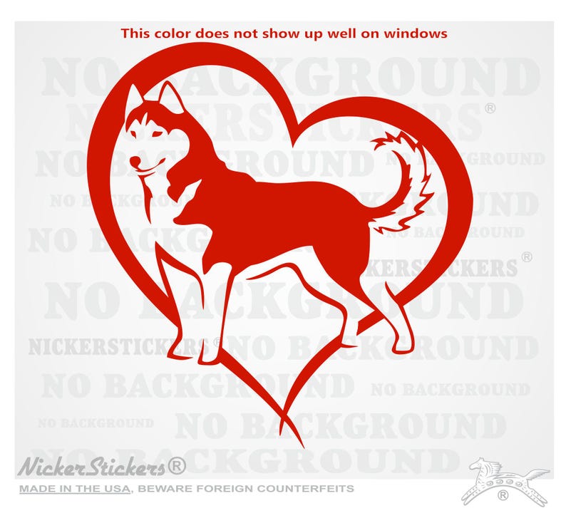 Custom Siberian Husky Heart Decal | Add Text, Choose Size & Color | Quality Adhesive Vinyl Window Decal Sticker Red