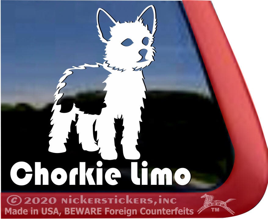 Chorkie Limo | DC1339CAR | High Quality Adhesive Vinyl Yorkie Chihuahua Mixed Dog Window Decal Sticker