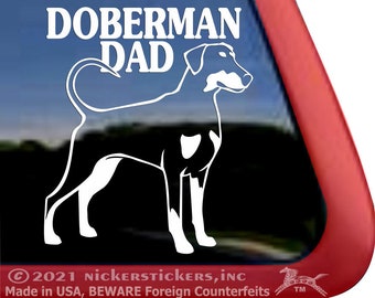 Doberman Dad | DC408DAD | High Quality Adhesive Vinyl Long Tail Doberman Pinscher Window Decal Sticker