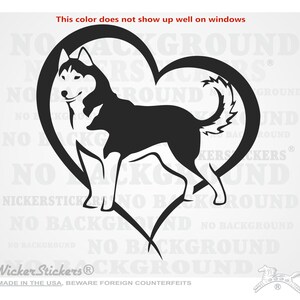 Custom Siberian Husky Heart Decal | Add Text, Choose Size & Color | Quality Adhesive Vinyl Window Decal Sticker Black