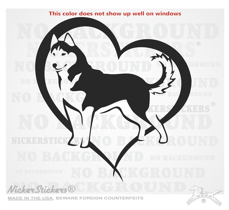 Custom Siberian Husky Heart Decal | Add Text, Choose Size & Color | Quality Adhesive Vinyl Window Decal Sticker Black