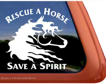 Rescue A Horse Save A Spirit Wild Horse | DC472RES | High Quality Adhesive Vinyl Window Decal Sticker - 5" tall x 5" wide