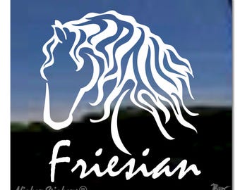 Sticker cheval frison | Choisissez la taille et la couleur | Autocollant de fenêtre pour ordinateur portable en vinyle adhésif de qualité