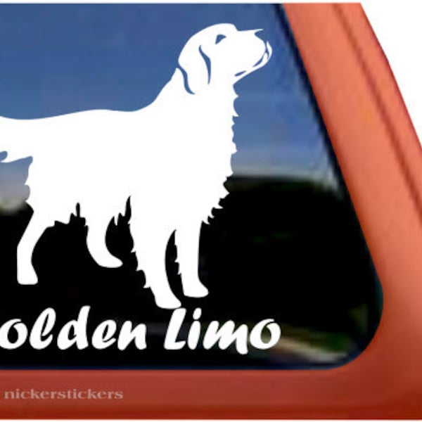 Golden Limo - Golden Retriever | DC347CAR | High Quality Adhesive Vinyl Window Decal Sticker - 5" tall x 5" wide