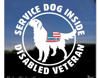 Service Dog Inside, kriegstauglicher veteran | Hochwertiger selbstklebender Vinyl Golden Retriever Fenster Aufkleber