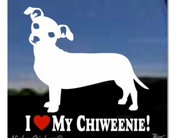 I Love My Chiweenie! High Quality Adhesive Vinyl Chiweenie Window Decal Sticker