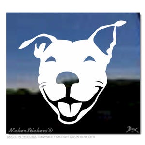 Custom Smiling Pit Bull | Choose Size, Color, Add Text | APBT Pitbull Terrier Dog Window Tablet Decal Sticker White