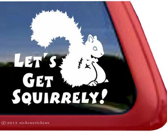 ¡Vamos a buscar a Squirrely! / DC262SP1 / Pegatina de ventana de vinilo adhesivo de alta calidad - 5" de alto x 4.5 " de ancho
