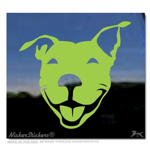 Custom Smiling Pit Bull | Choose Size, Color, Add Text | APBT Pitbull Terrier Dog Window Tablet Decal Sticker Green