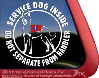 Service Dog Inside, Do Not Separate From Handler - Beauceron | DC892SV-DH | High Quality Adhesive Vinyl Window Decal Sticker