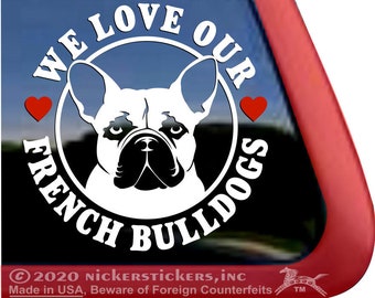 Wir lieben unsere französischen Bulldoggen | DC252HEA | Hochwertige Klebefolie Fensteraufkleber