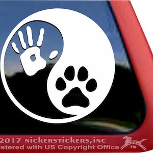 Paw Hand Yin Yang Decal | DC1104PL | High Quality Adhesive Paw Hand Dog Vinyl Window Decal Sticker