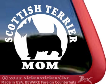 Scottish Terrier Mom | DC382MOM | NickerStickers® Quality Adhesive Vinyl Scottie Dog Window Decal Sticker
