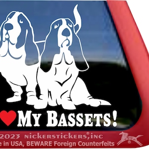 I Love My Bassets High Quality Adhesive Vinyl Basset Hound Dog Window Decal Sticker image 1