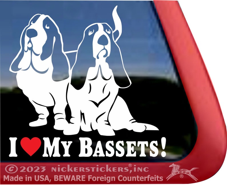 I Love My Bassets High Quality Adhesive Vinyl Basset Hound Dog Window Decal Sticker image 1