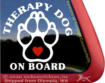 Therapy Dog On Board - Paw Print | High Quality Adhesive Vinyl Window Decal Sticker