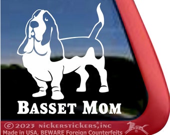 Basset-moeder | Hoge kwaliteit zelfklevende vinyl Basset Hound Dog raamsticker