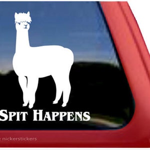 Spit Happens -  Huacaya Alpaca | DC770SP1 | High Quality Adhesive Vinyl Window Decal Sticker