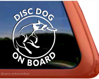 Disc Dog On Board | DC517OB | NickerStickers® Quality Adhesive Australian Cattle Dog / Heeler Vinyl Window Decal Sticker