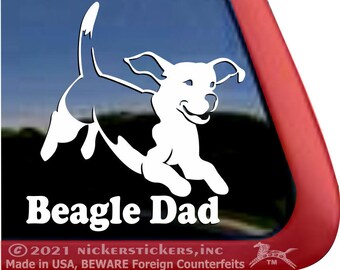 Beagle Dad | DC905DAD | High Quality Adhesive Vinyl Jumping Beagle Window Decal Sticker