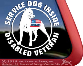 Cane da assistenza all'interno, veterano disabile - Cane Corso / DC1043DVI / Adesivo per finestrino in vinile di qualità NickerStickers®