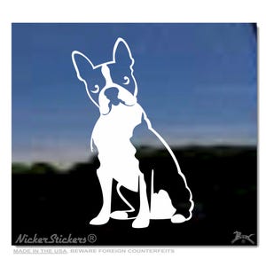 Custom Sitting Boston Terrier | Choose Size, Color, Add Text | High Quality Adhesive Vinyl Window Decal Sticker