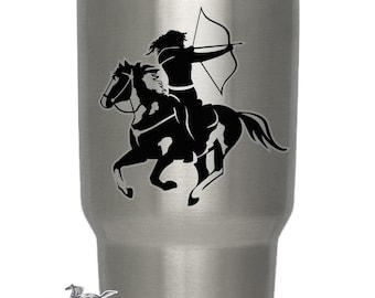 Boogschieten te paard| Hoge kwaliteit zelfklevende, heldere vinyl paardensportsticker voor flessen en glazen
