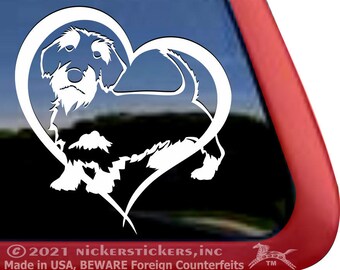 Wirehaired Dachshund Love | DC1396HRT| High Quality Heart Dog Adhesive Vinyl Window Decal Sticker