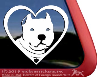 Bully Breed Dog Head in Heart | DC888HRT | NickerStickers® Quality Adhesive Vinyl Staffordshire Bull Terrier Window Decal Sticker