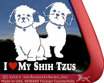 I Love My Shih Tzus | DC411HEA | High Quality Adhesive Vinyl Window Decal Sticker