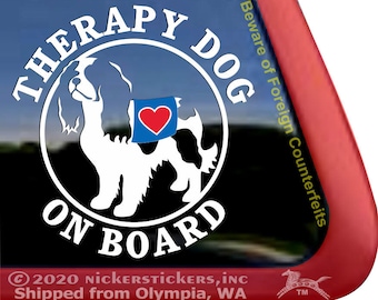 Therapy Dog On Board - Cavalier King Charles Spaniel | DC331THP | High Quality Adhesive Vinyl Window Decal Sticker