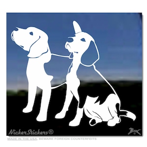 Beagle-Paar | Hochwertiger selbstklebender Vinyl-Fensteraufkleber | Wählen Sie Größe, fügen Sie Text hinzu