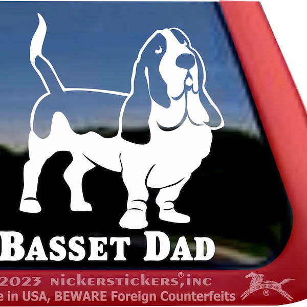 Basset Dad | High Quality Adhesive Vinyl Basset Hound Dog Window Decal Sticker