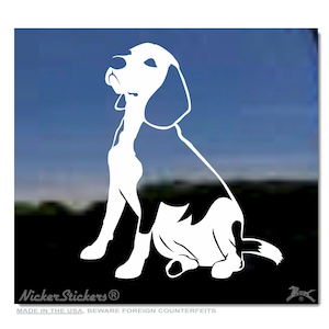 Beagle sitzend | Hochwertiger selbstklebender Vinyl-Fensteraufkleber | Wählen Sie Größe, fügen Sie Text hinzu