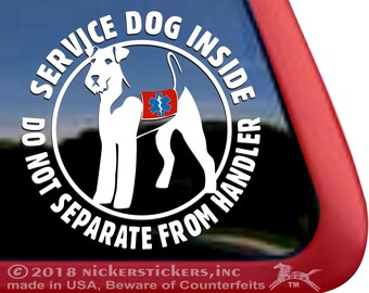 Service Dog Inside, Do Not Separate From Handler - Airedale Terrier | DC304SV-DH | High Quality Adhesive Vinyl Window Decal Sticker