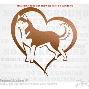 Custom Siberian Husky Heart Decal | Add Text, Choose Size & Color | Quality Adhesive Vinyl Window Decal Sticker Copper