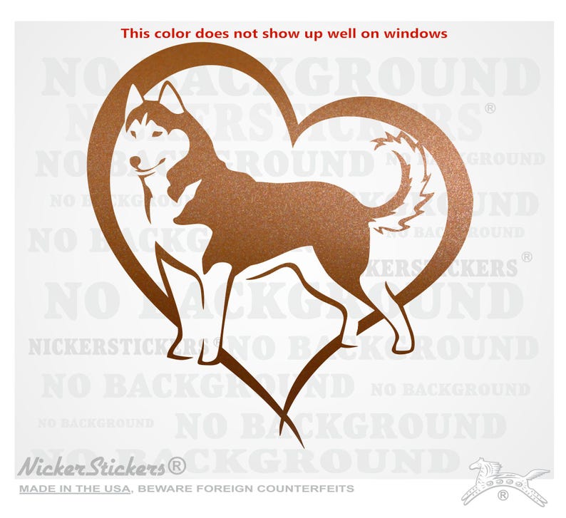 Custom Siberian Husky Heart Decal | Add Text, Choose Size & Color | Quality Adhesive Vinyl Window Decal Sticker Copper