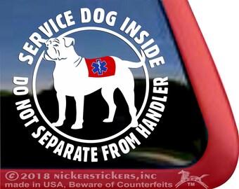 Service Dog Inside, Do Not Separate From Handler - American Bulldog | DC299SV-DH | High Quality Adhesive Vinyl Window Decal Sticker