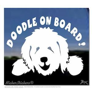 Doodle On Board |  Choose size, color, add custom text | High Quality Adhesive Vinyl Goldendoodle Labradoodle Window Decal Sticker