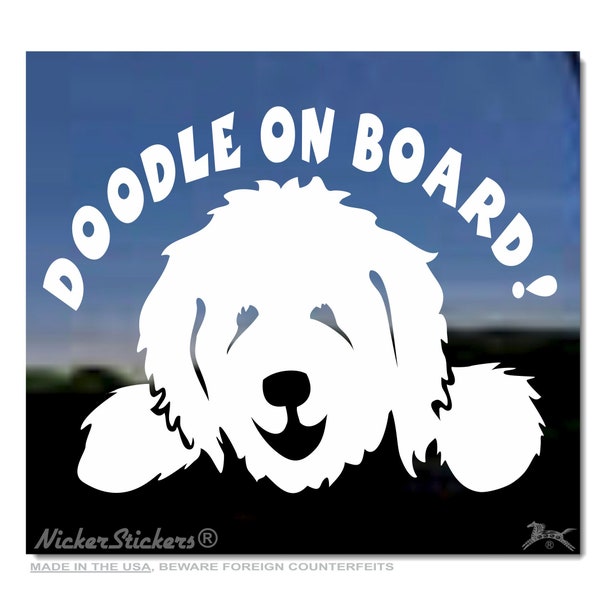 Doodle On Board |  Choose size, color, add custom text | High Quality Adhesive Vinyl Goldendoodle Labradoodle Window Decal Sticker