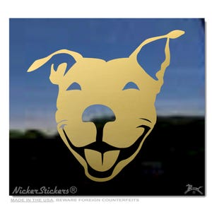 Custom Smiling Pit Bull | Choose Size, Color, Add Text | APBT Pitbull Terrier Dog Window Tablet Decal Sticker Gold