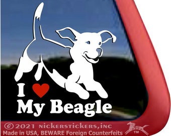 I Love My Beagle | DC905HEA | High Quality Adhesive Vinyl Jumping Beagle Window Decal Sticker